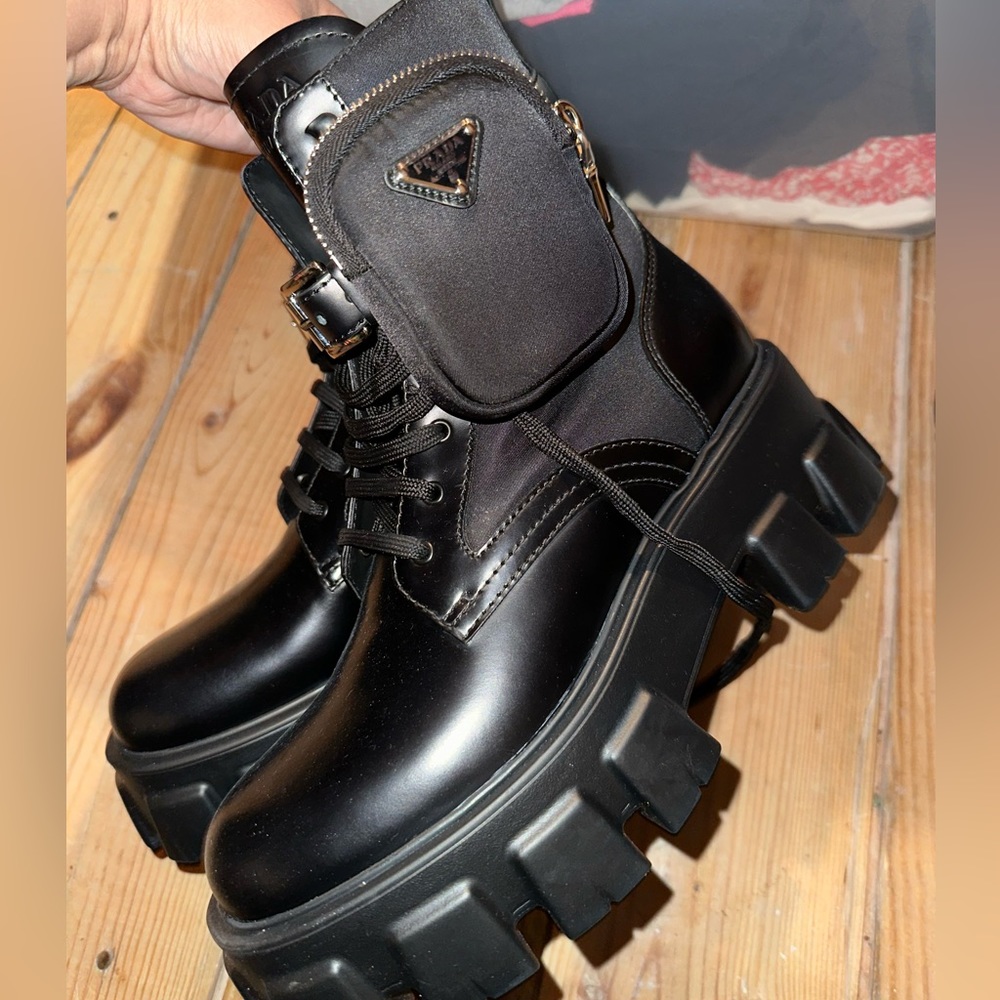 Prada Monolith Leather and Re-Nylon boot for sale